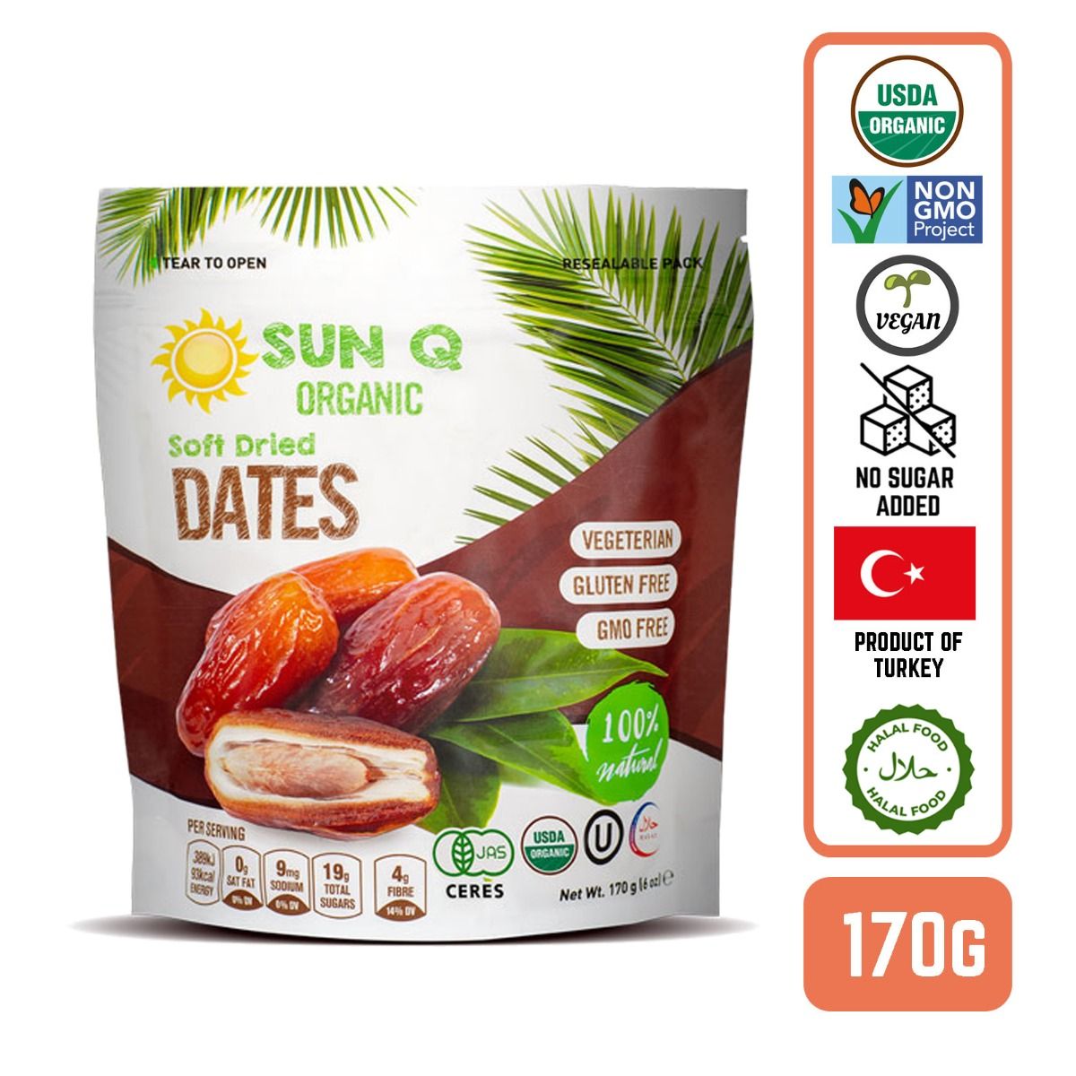 SunQ Organic Soft Dried Dates, 170g - Foodsterr PTE LTD