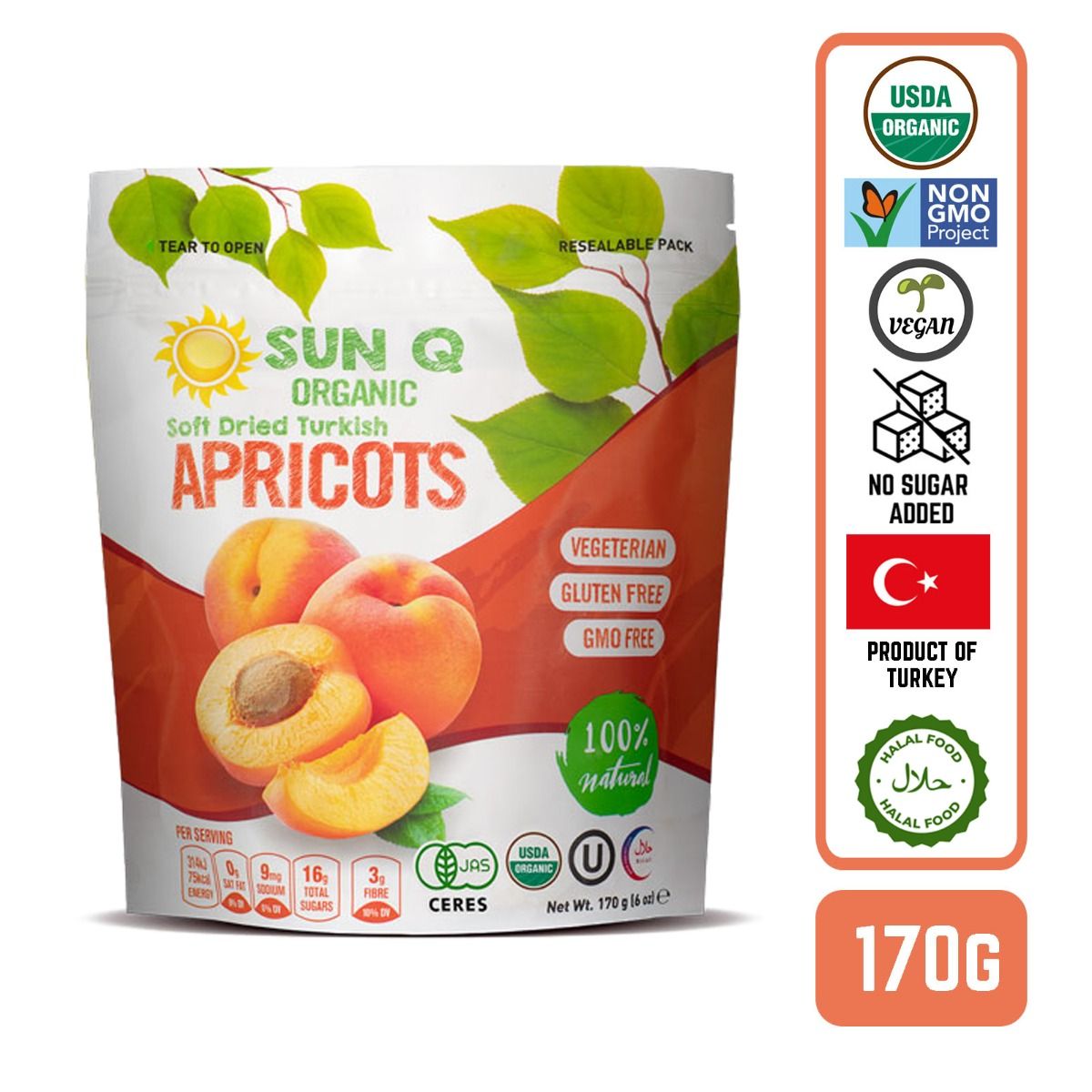 SunQ Organic Soft Dried Apricots, 170g - Foodsterr PTE LTD