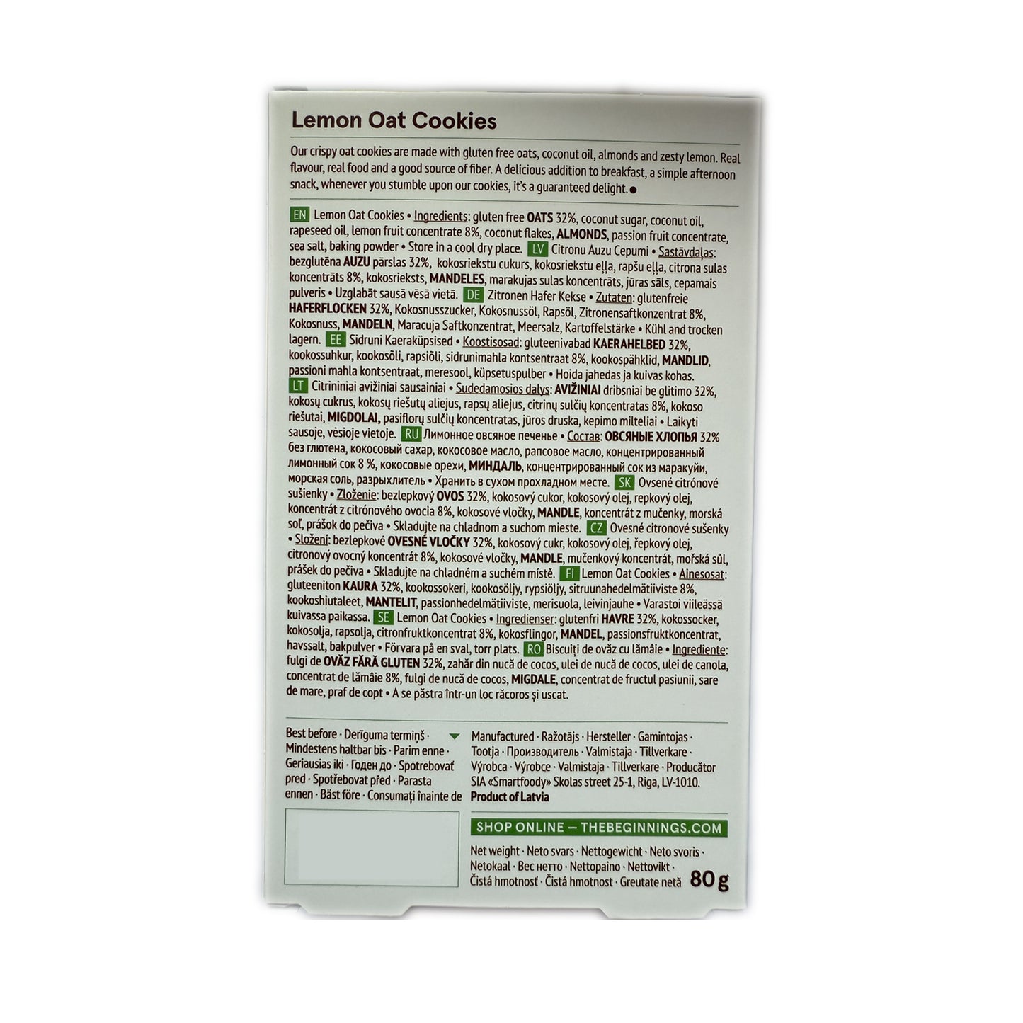 The Beginnings Oat Lemon Cookies, 80 g - Foodsterr PTE LTD