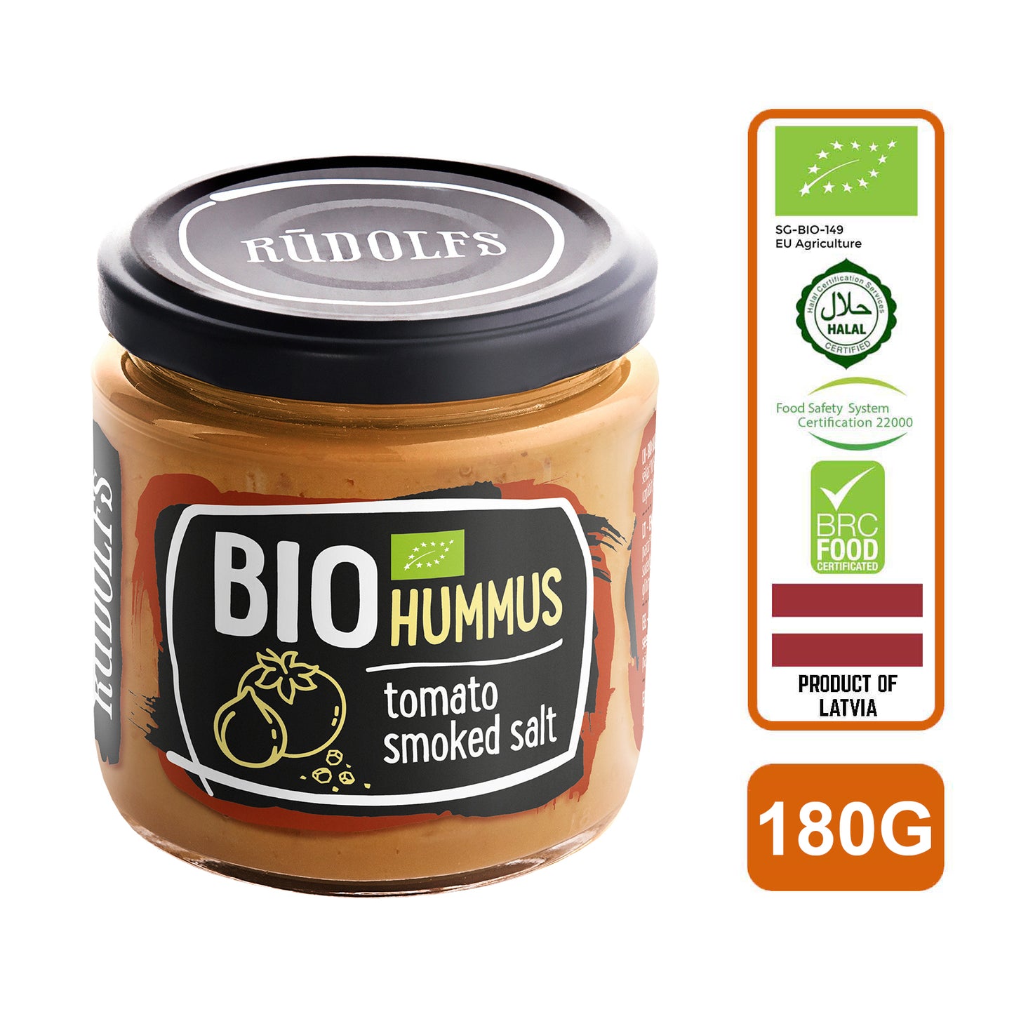 Rudolfs Organic Hummus with Tomato & Smoked Salt, 180g