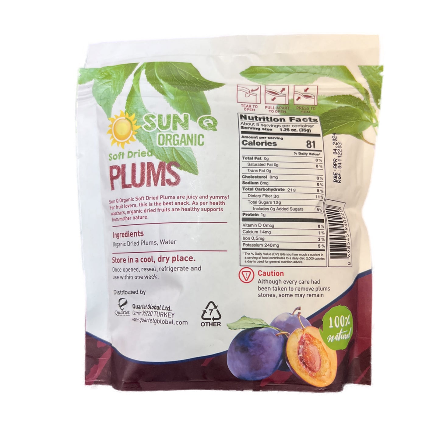 SunQ Organic Soft Dried Prunes, 170g - Foodsterr PTE LTD