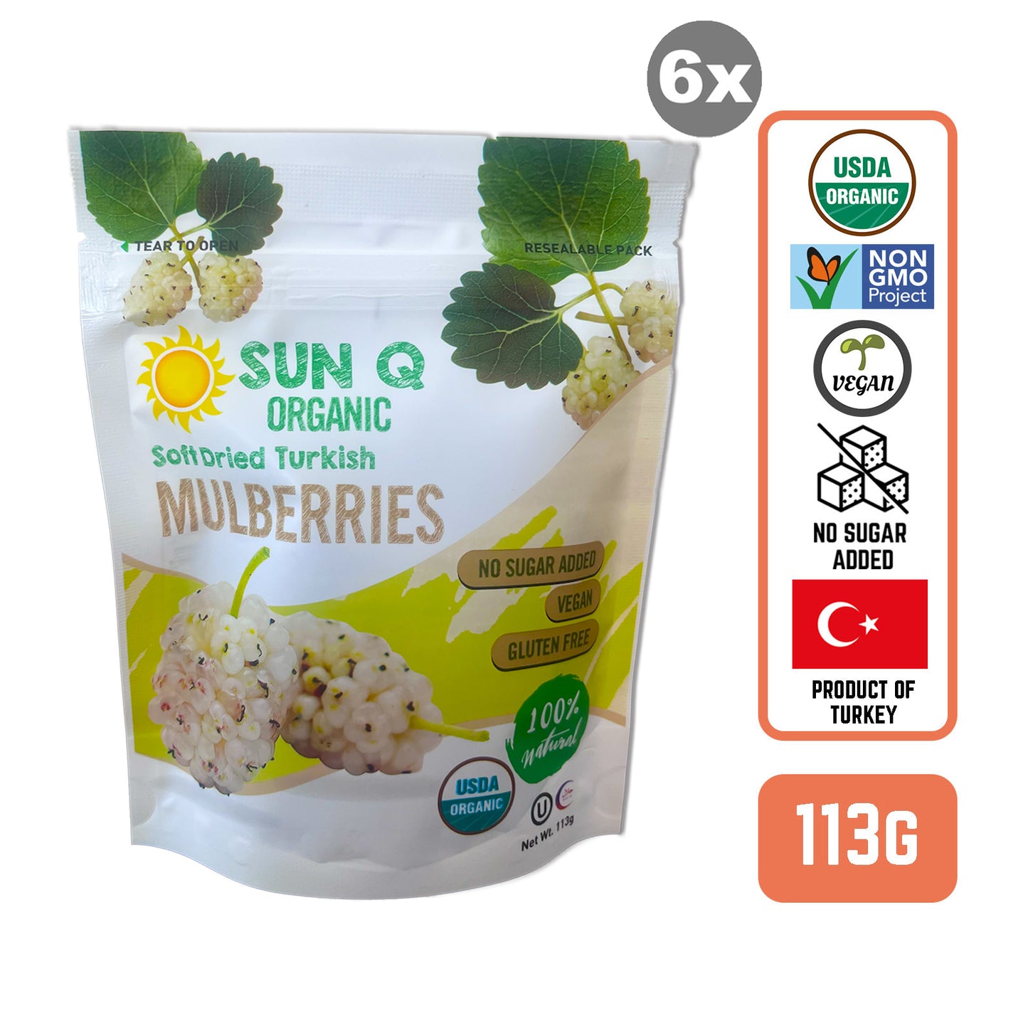 SunQ Organic Soft Dried Mulberries, 113g (6 Packets/Case) - Foodsterr PTE LTD