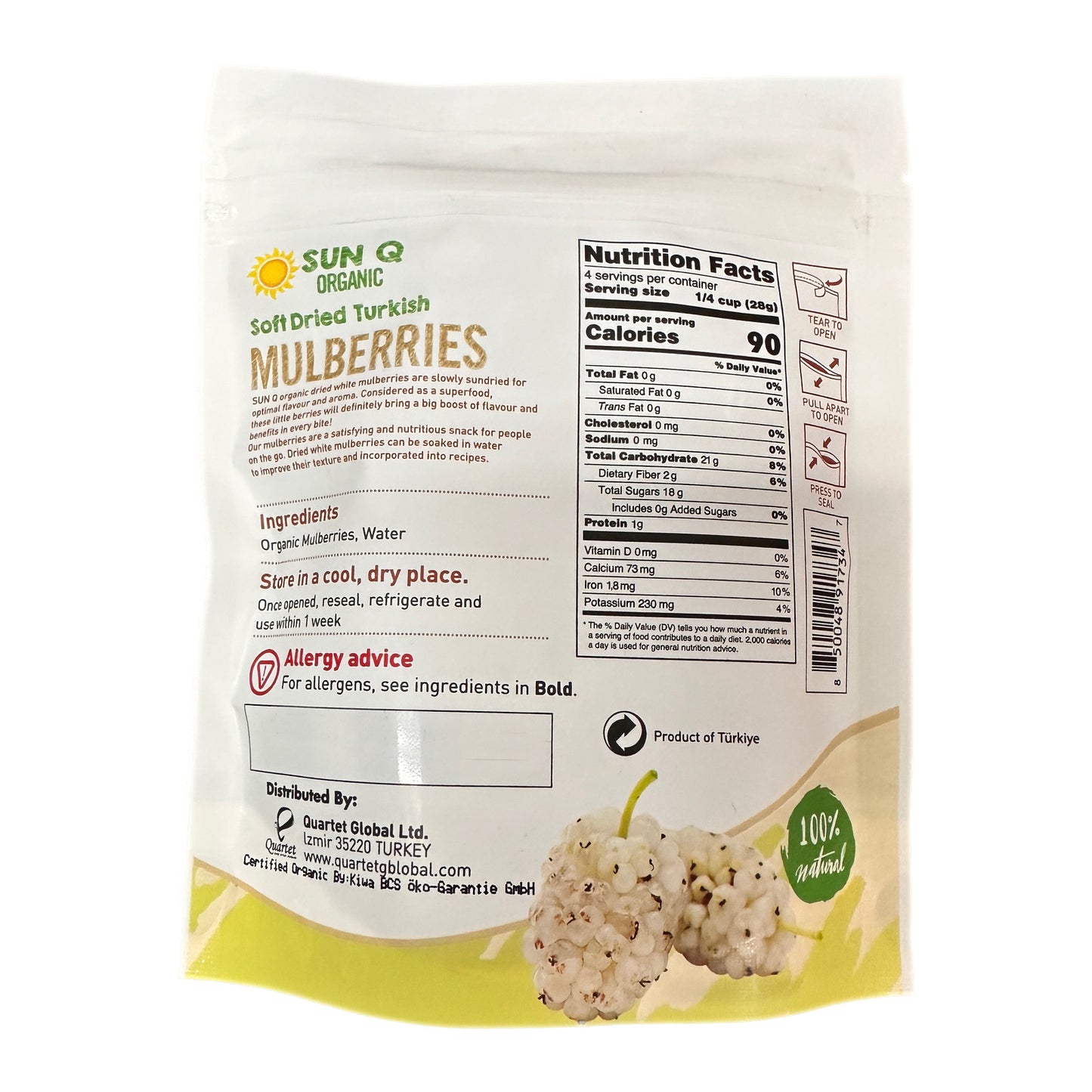 SunQ Organic Soft Dried Mulberries, 113g (6 Packets/Case) - Foodsterr PTE LTD