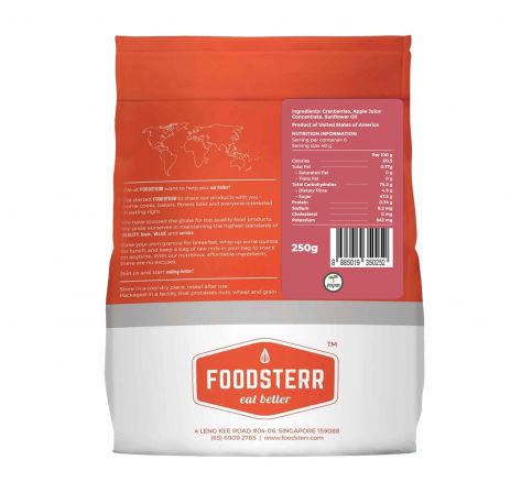 Foodsterr Natural Cranberries sweetened with Apple juice, 250g - Foodsterr PTE LTD