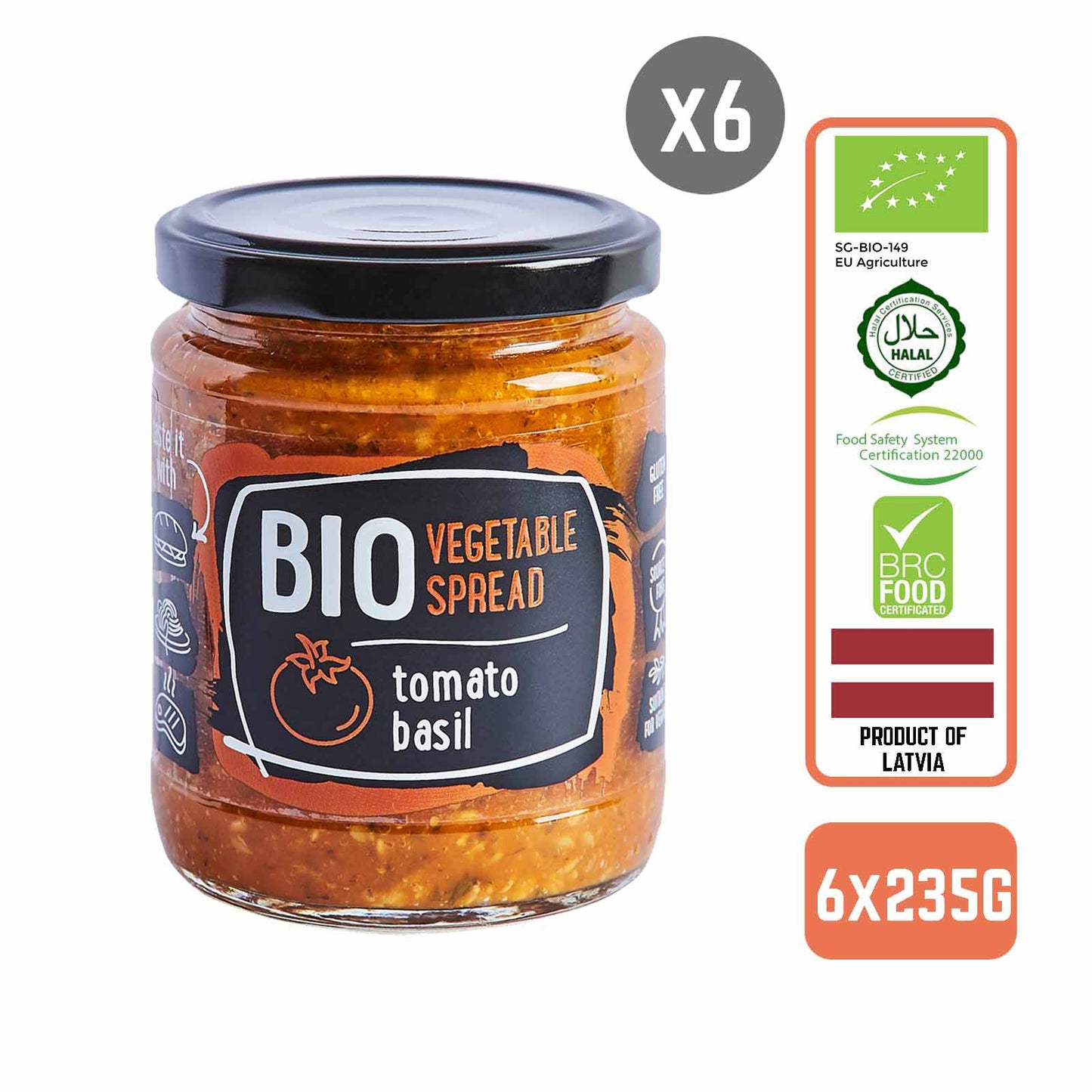 Rudolfs Organic Vegetable spread - Tomato & Basil (Gluten Free) Carton (6 Bottles) - Foodsterr PTE LTD