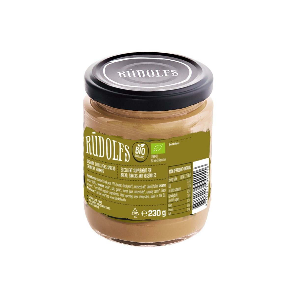 Rudolfs Organic Crunchy Hummus Vegetable Spread, 230g - Foodsterr PTE LTD