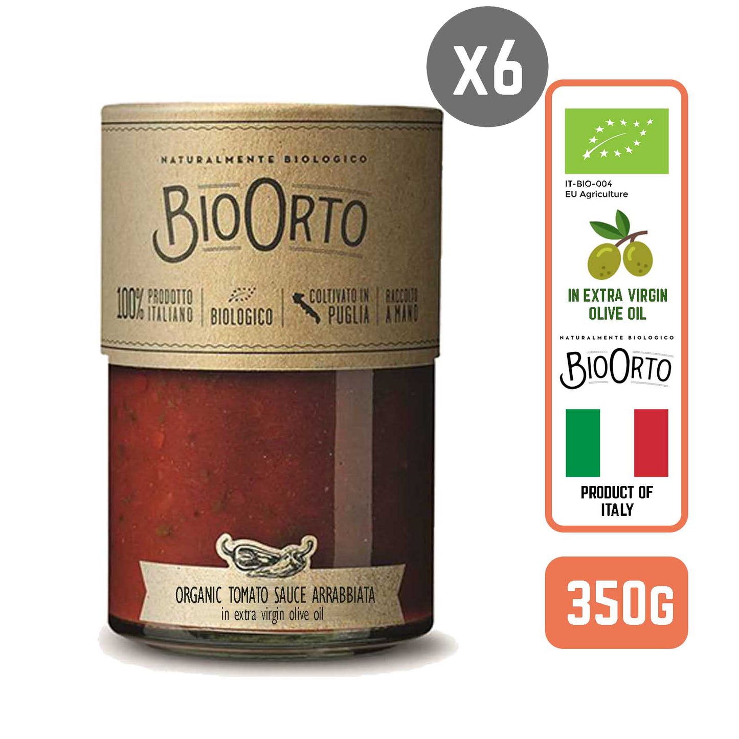 BioOrto Organic Pasta Sauce - Arrabbiata, 350G (6 btls/case) - Foodsterr PTE LTD