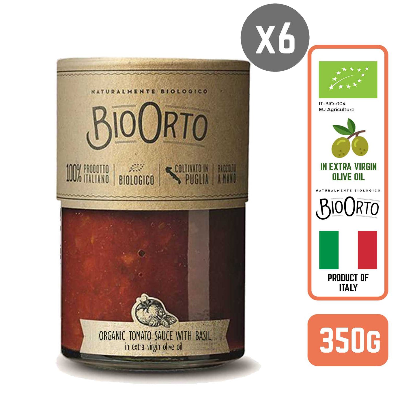 BioOrto Organic Pasta Sauce - Tomato & Basil , 350G (6 btls/case) - Foodsterr PTE LTD