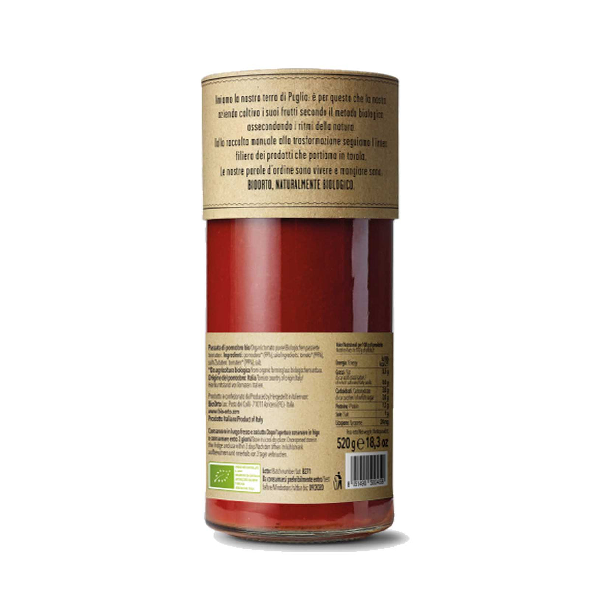 BioOrto Organic Tomato Passata Sauce with Lycopene, 520G