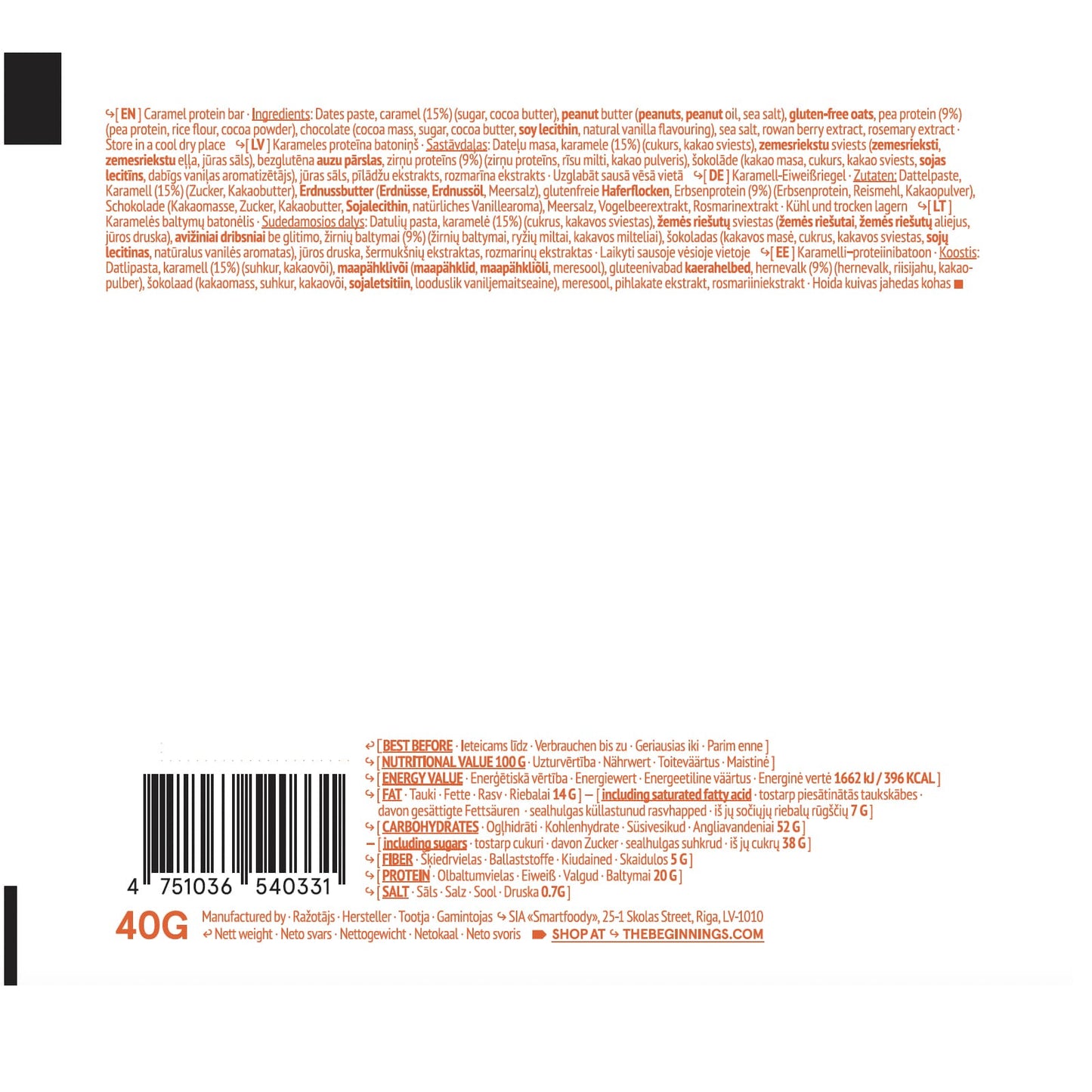 The Beginnings Caramel Protein Bar 40g