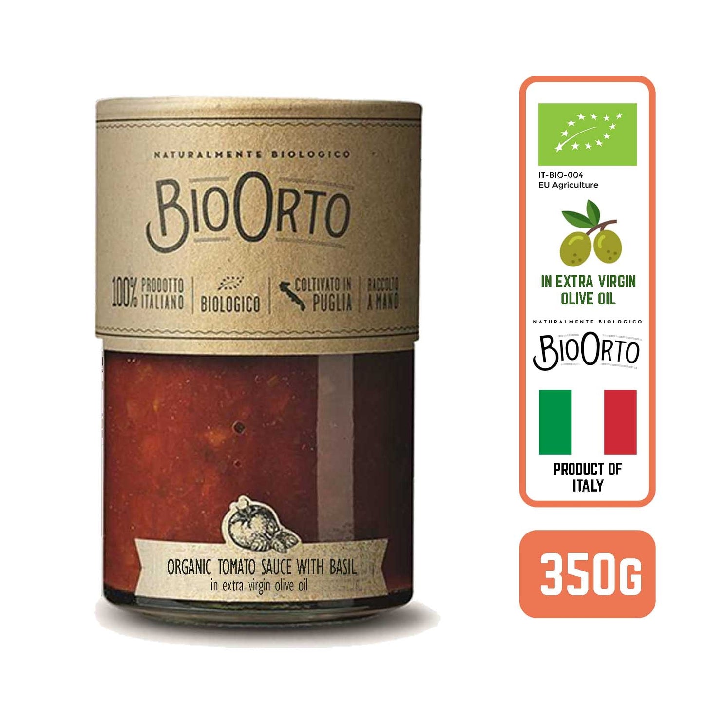 BioOrto Organic Pasta Sauce - Tomato & Basil , 350G - Foodsterr PTE LTD