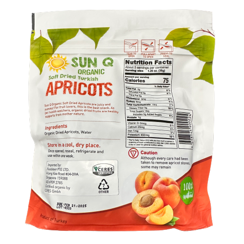 SunQ Organic Soft Dried Apricots, 170g - Foodsterr PTE LTD