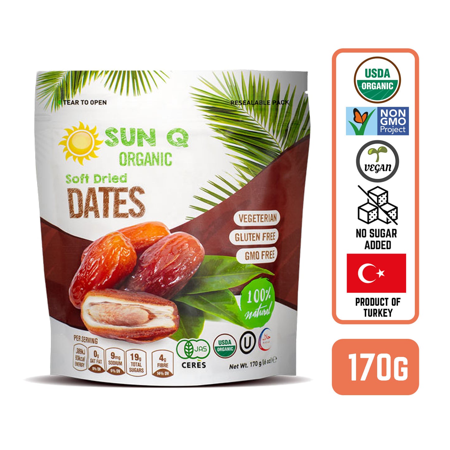 SunQ Organic Soft Dried Dates, 170g (6 Packets/Case) - Foodsterr PTE LTD