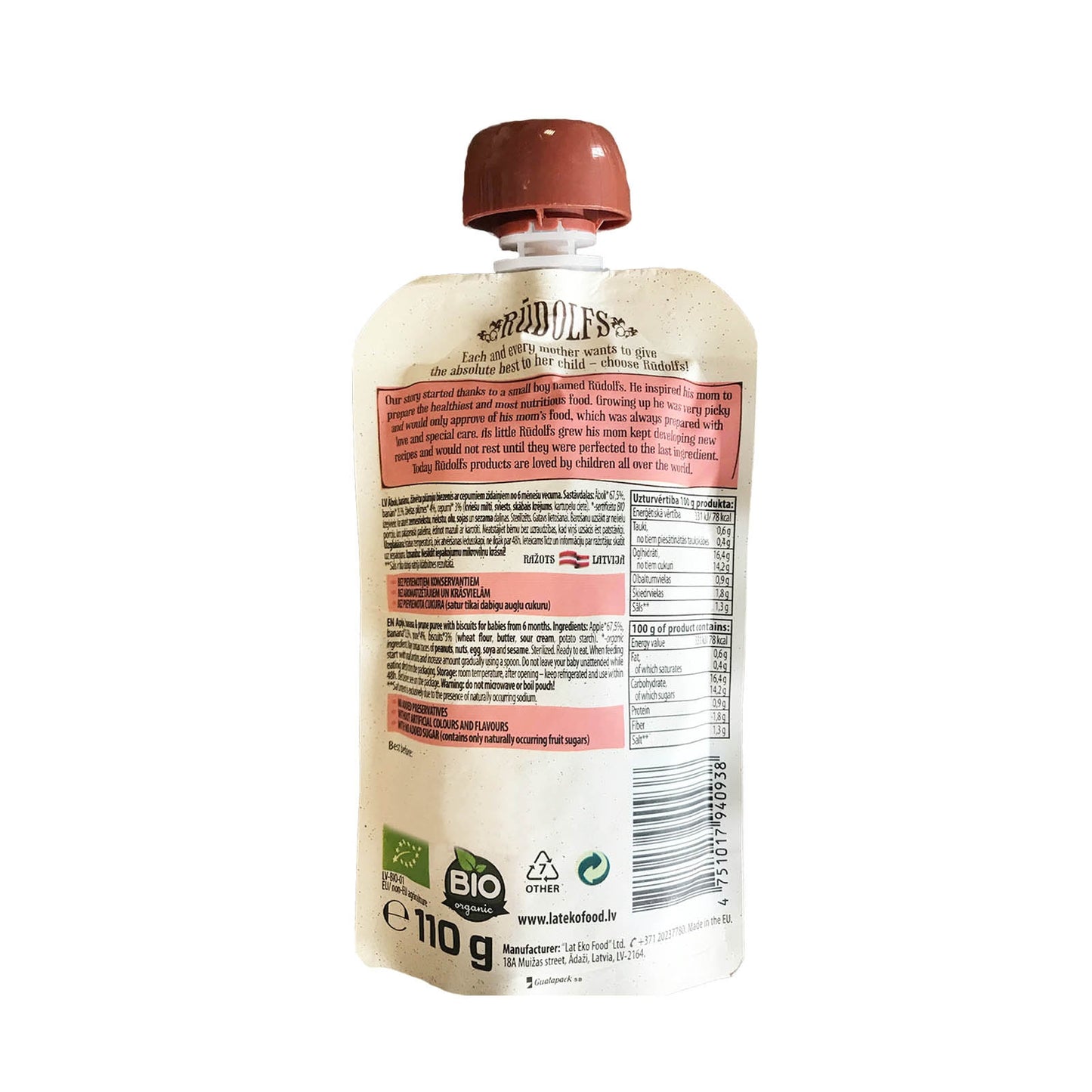 Rudolfs Organic Apple, Banana, Prune & Biscuits 6+ Months - Foodsterr PTE LTD