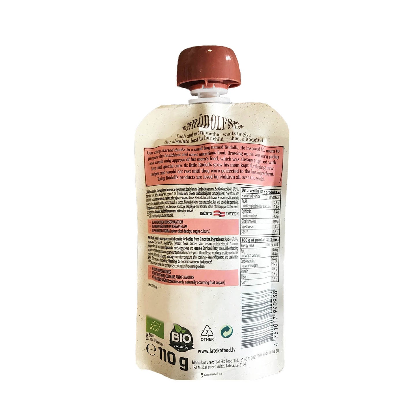 Rudolfs Organic Apple, Banana, Prune & Biscuits 6+ Months (8 pcs) - Foodsterr PTE LTD