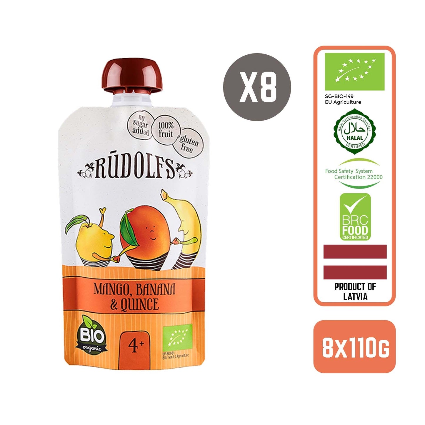 Rudolfs Organic Mango, Banana & Quince 4+ Months (8 pcs) - Foodsterr PTE LTD