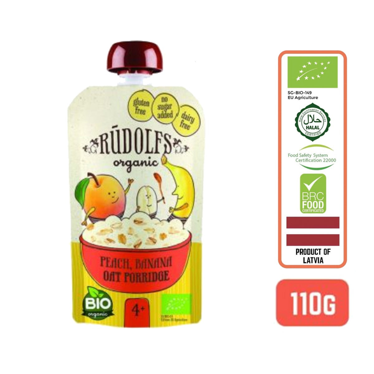 Rudolfs Baby Organic Peach Banana Oat Porridge 4+ Months - Foodsterr PTE LTD