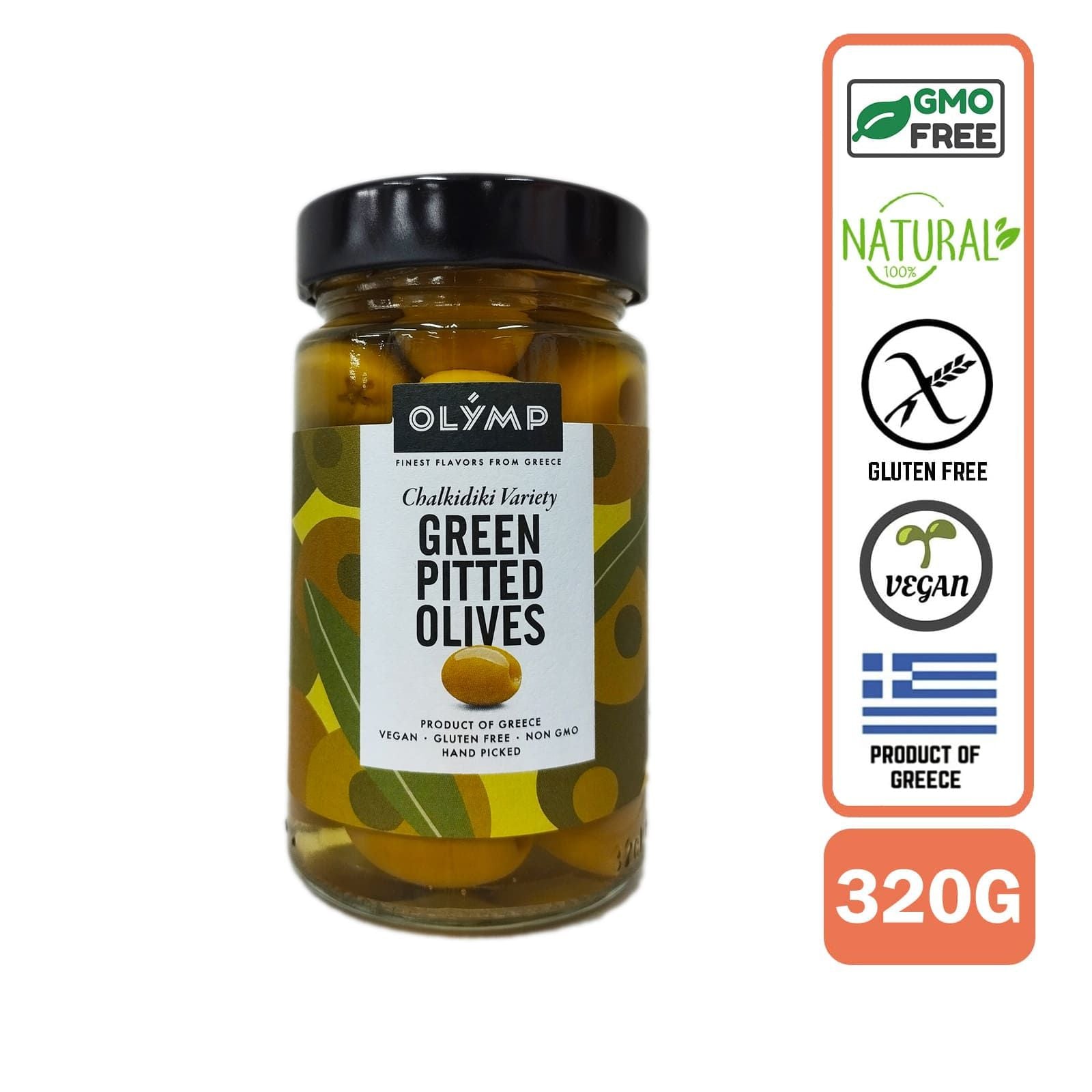 Olymp Natural Pitted Green Olives, 320g - Foodsterr PTE LTD