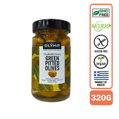 Olymp Natural Pitted Green Olives, 320g - Foodsterr PTE LTD