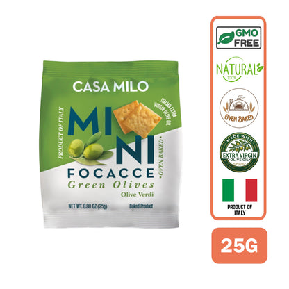 Casa Milo Mini Italian Baked Crackers Chips Focaccia - Green Olives 25g
