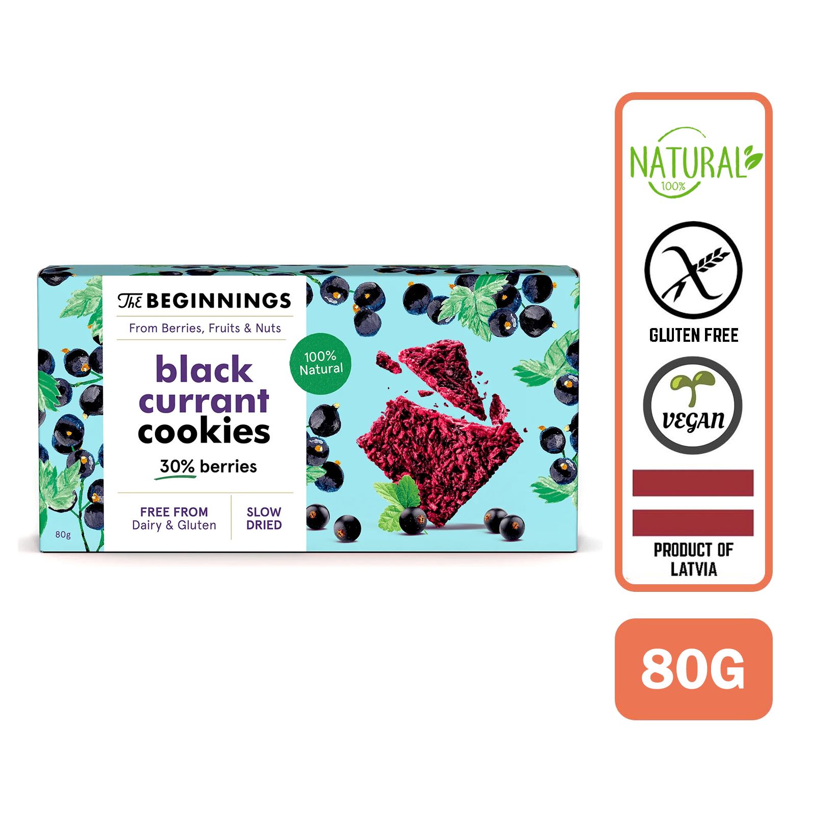 The Beginnings Raw Blackcurrant Cookies, 80 g - Foodsterr PTE LTD