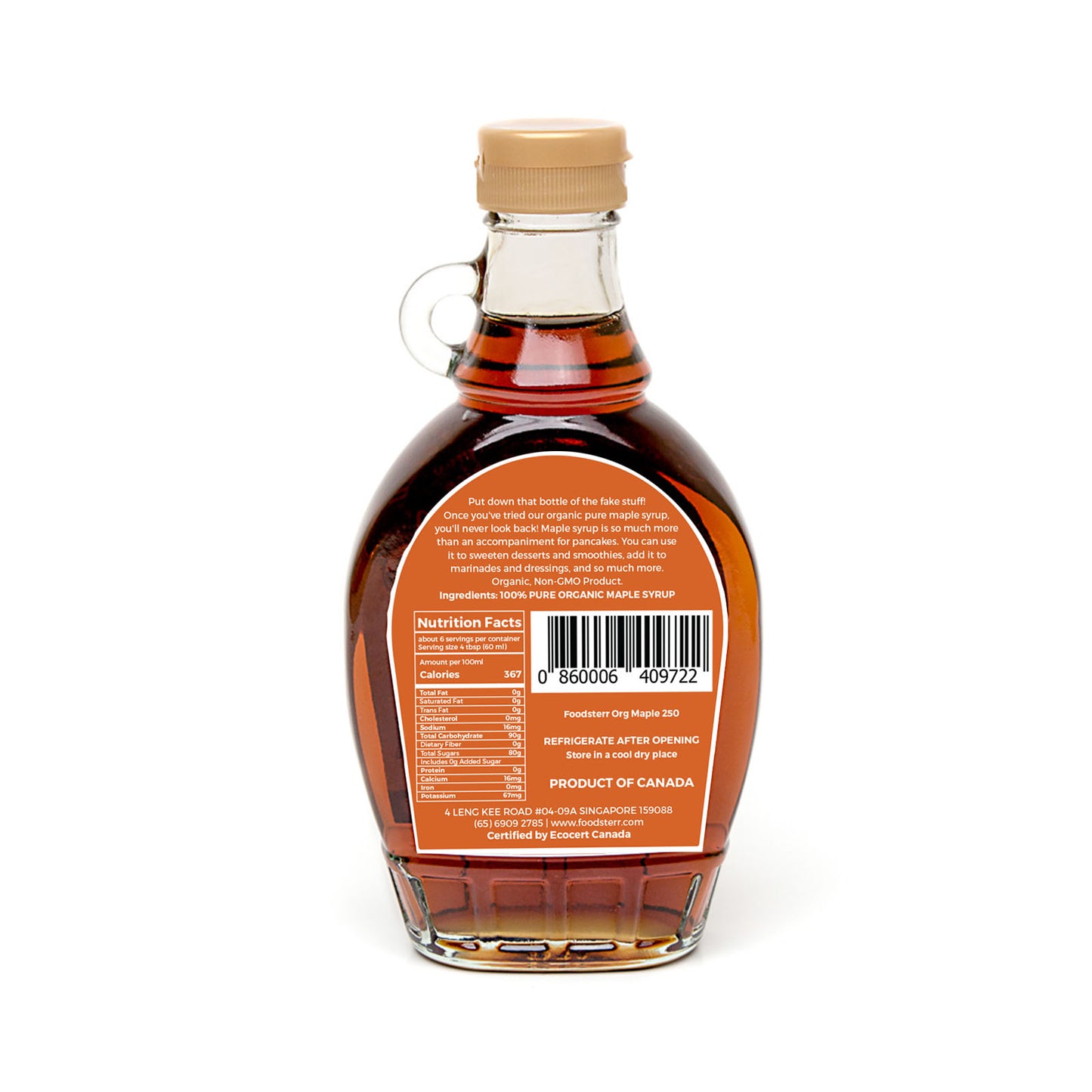 Foodsterr Organic Maple Syrup, 250ml Case (12 Btl) - Foodsterr PTE LTD