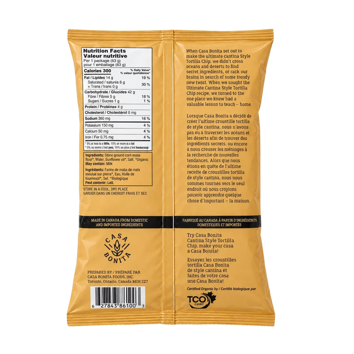 Casa Bonita  Organic Cantina Style Yellow Corn Tortilla Chip 63g