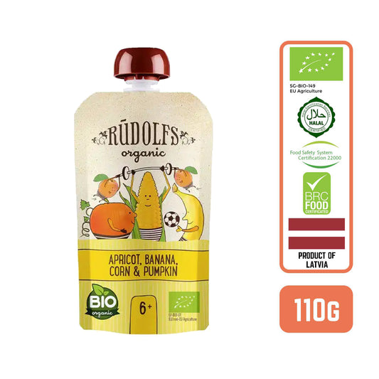 Rudolfs Baby Organic Apricot, Banana, Corn & Pumpkin 6+ Months