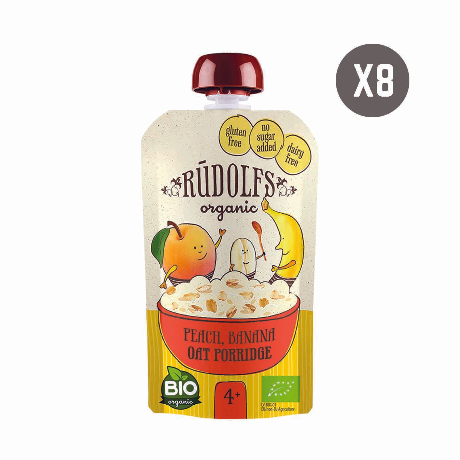 Rudolfs Baby Organic Peach Banana Oat Porridge 4+ Months (8 pcs) - Foodsterr PTE LTD