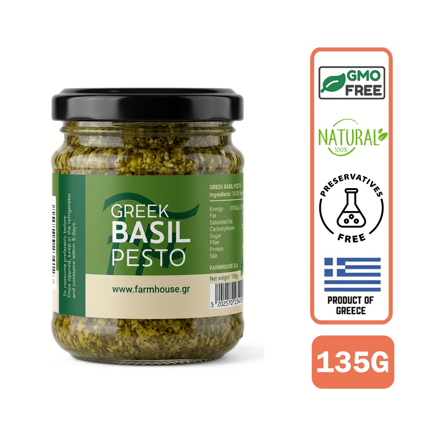 Farmhouse Basil Pesto. GMO & Preservative Free, 135g