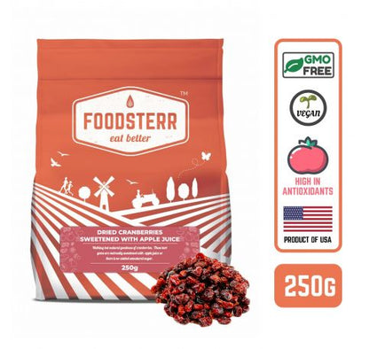 Foodsterr Natural Cranberries sweetened with Apple juice, 250g - Foodsterr PTE LTD