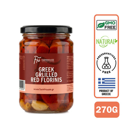 Farmhouse Greek Marinated Grilled Red Peppers With Garlic, Thyme & Pepper. GMO & Preservative Free, 270g
