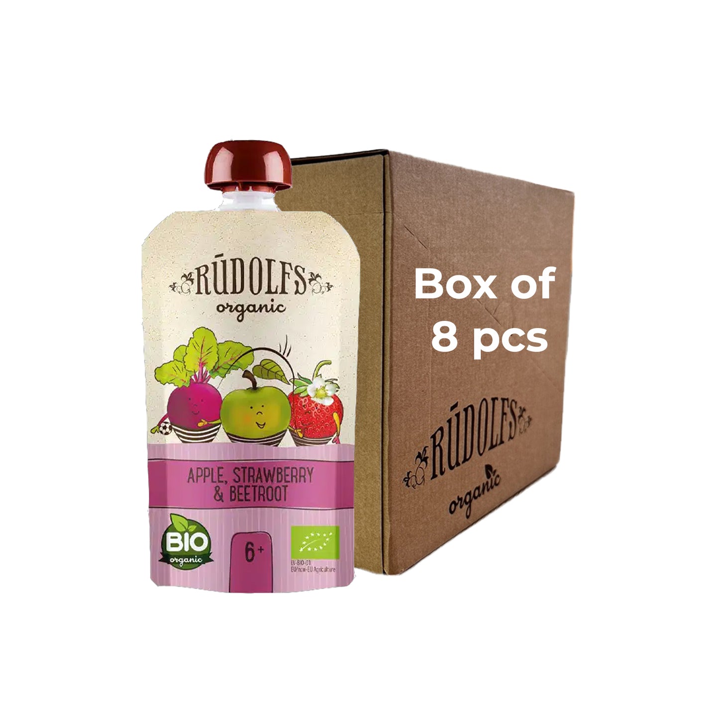 Rudolfs Baby Organic Apple, Strawberry & Beetroot 6+ Months (8 pcs)