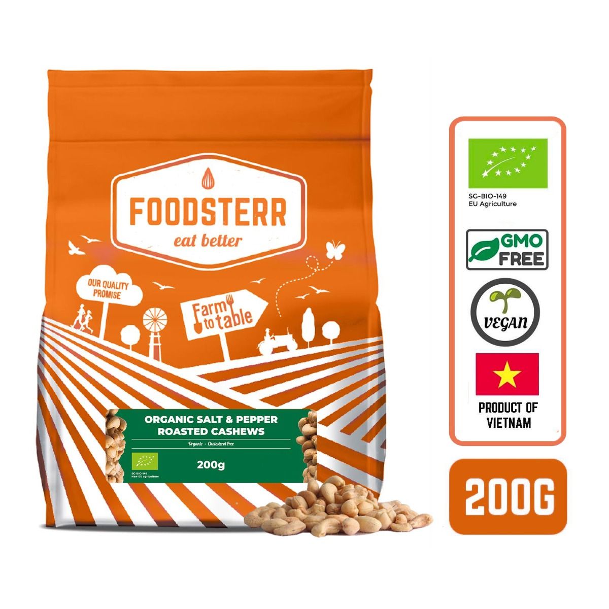 Foodsterr Organic Salt & Pepper Roasted Cashews 200g - Foodsterr PTE LTD