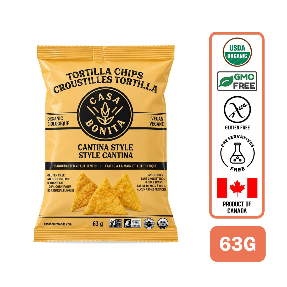 Casa Bonita  Organic Cantina Style Yellow Corn Tortilla Chip 63g