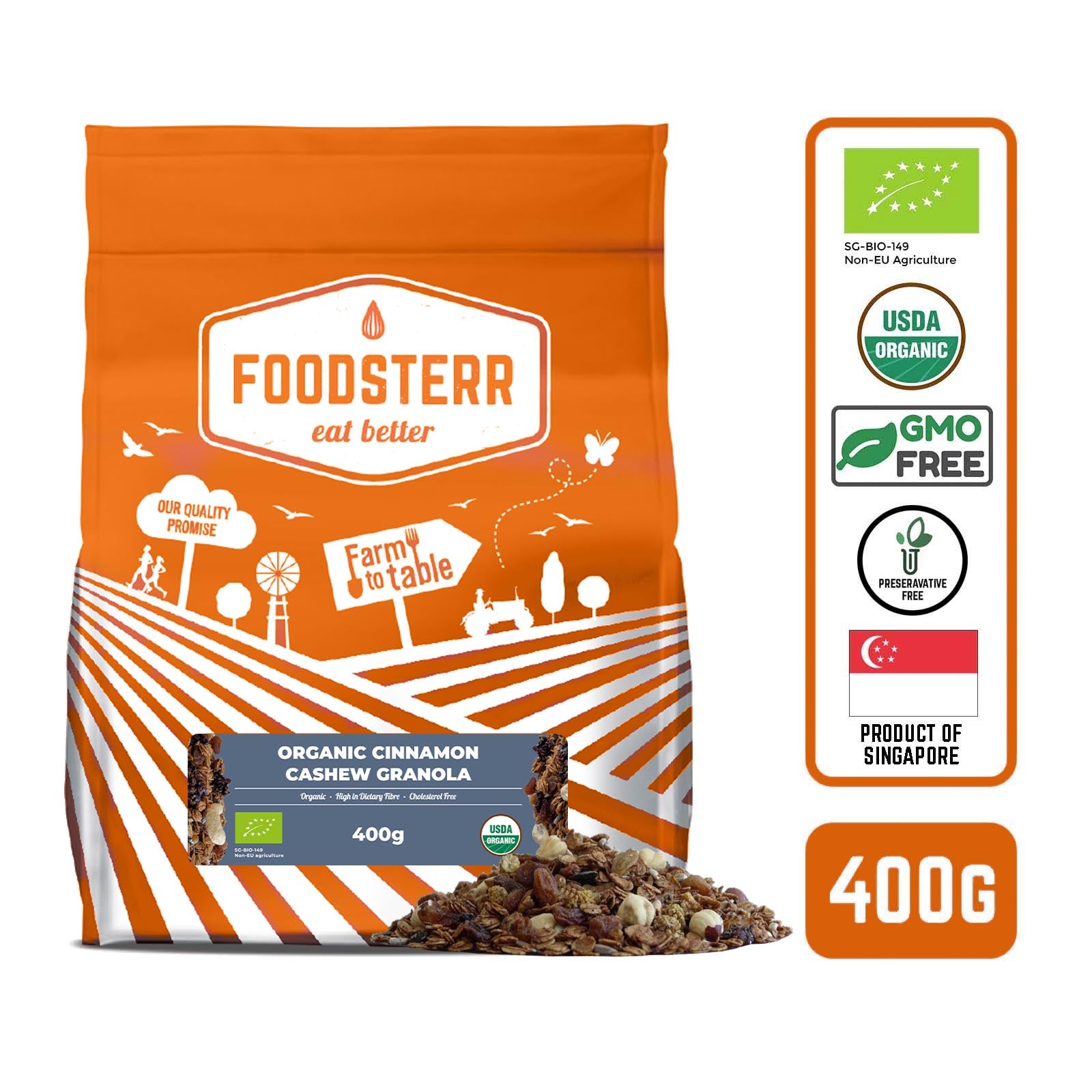 Foodsterr Organic Cashew & Cinnamon Granola 400g - Foodsterr PTE LTD