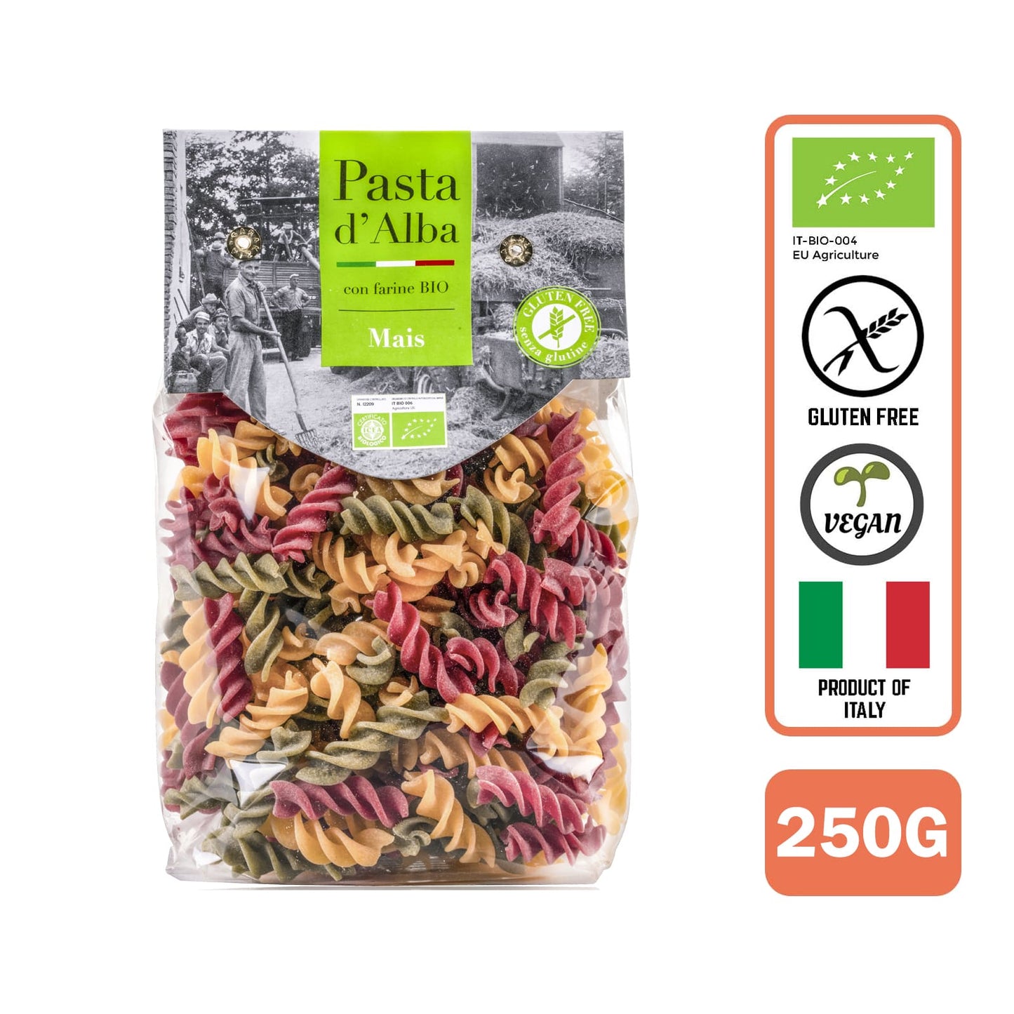 Pasta D'Alba Organic Gluten Free Artisinal Tricolor Fusilli 250G