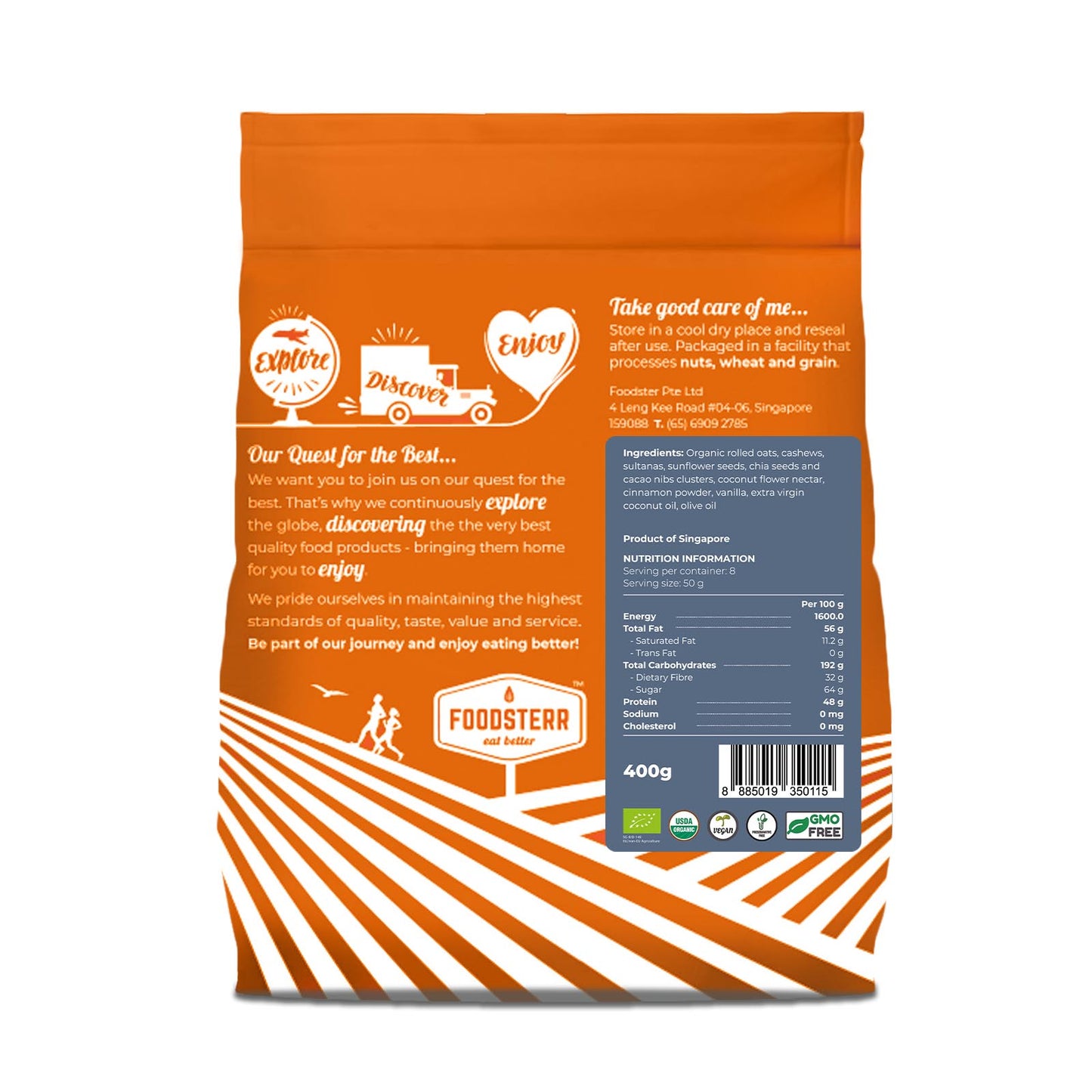 Foodsterr Organic Cashew & Cinnamon Granola 400g - Foodsterr PTE LTD