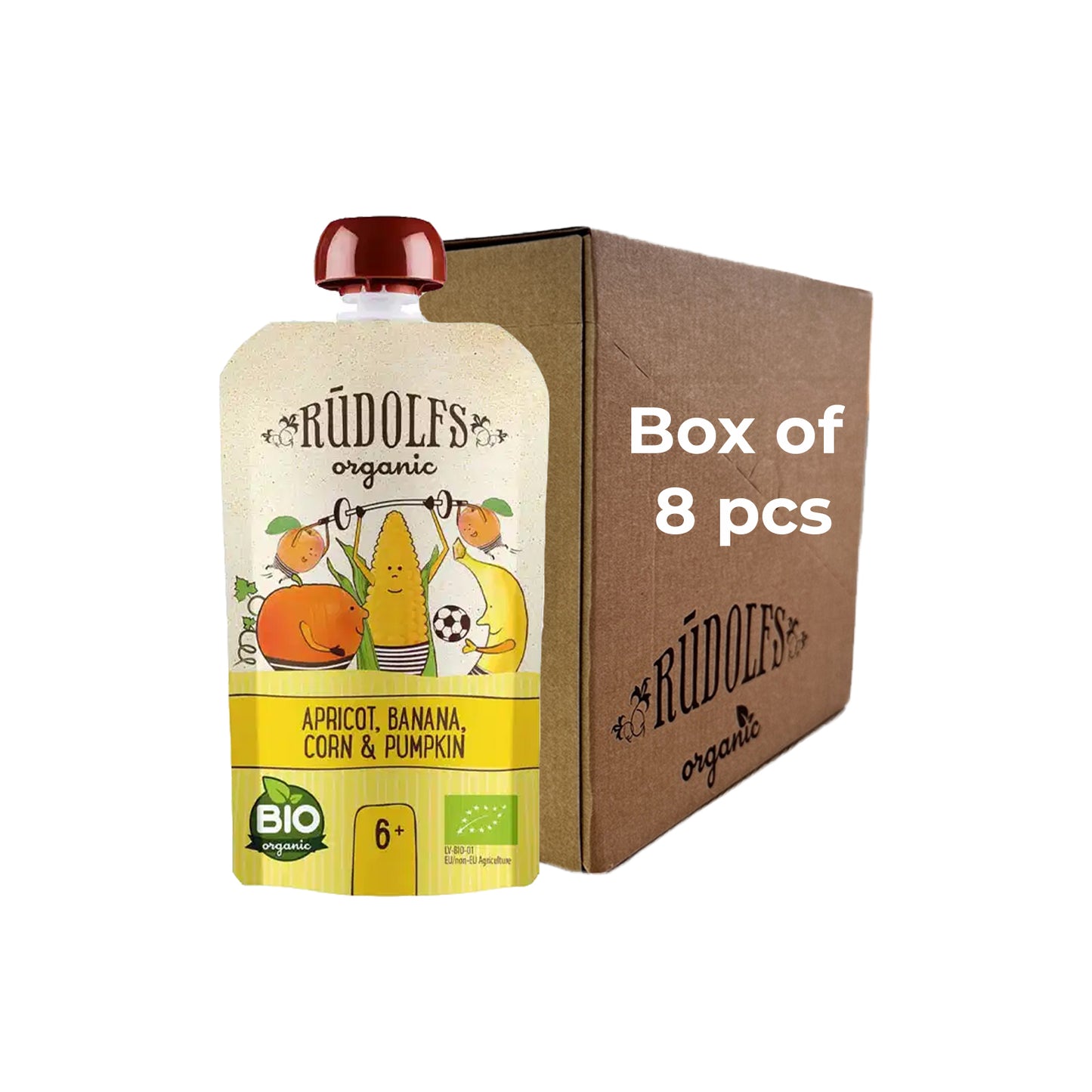 Rudolfs Baby Organic Apricot, Banana, Corn & Pumpkin 6+ Months (8 pcs)