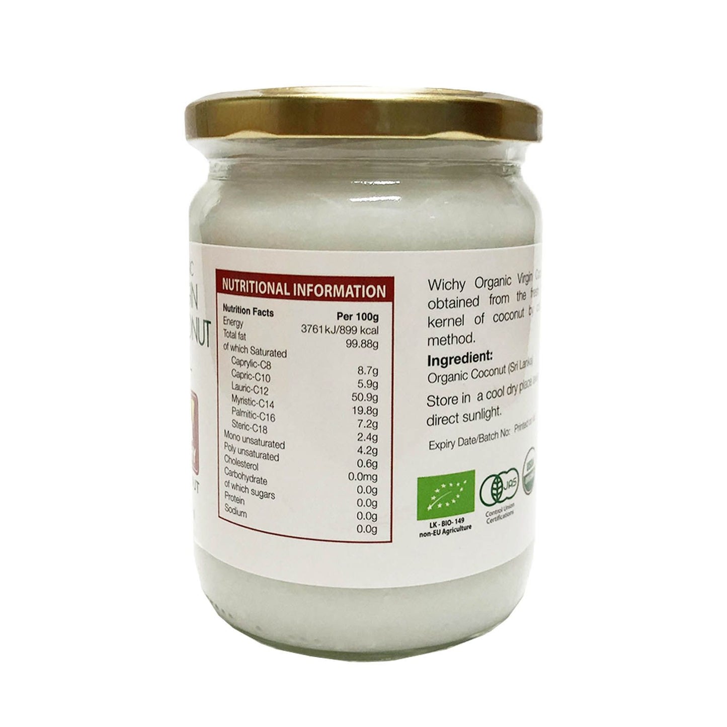 Wichy Organic Coconut Oil - Virgin Cold Pressed, 500ml - Foodsterr PTE LTD