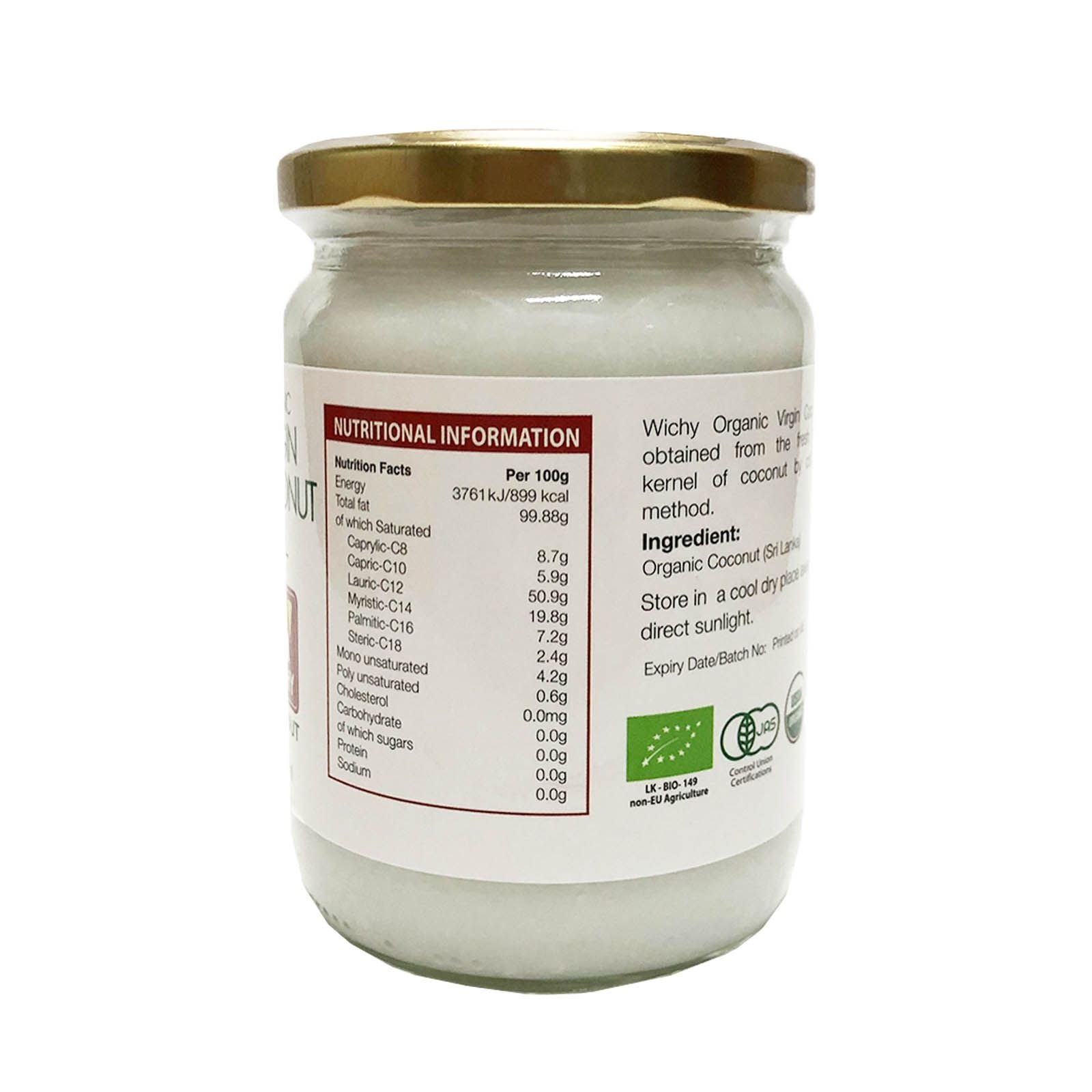 Wichy Organic Coconut Oil - Virgin Cold Pressed, 500ml - Foodsterr PTE LTD