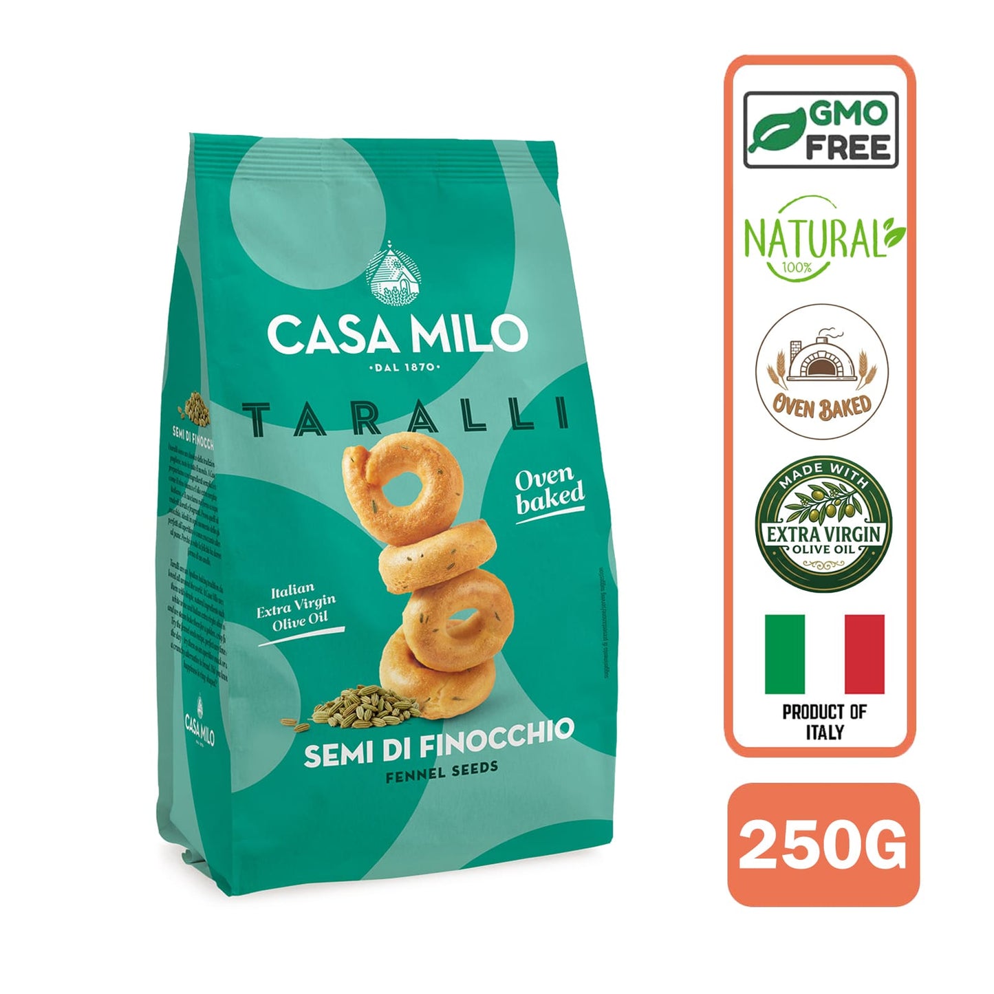 Casa Milo Round Italian Baked Breadsticks Tarallo All Natural Fennel 250g