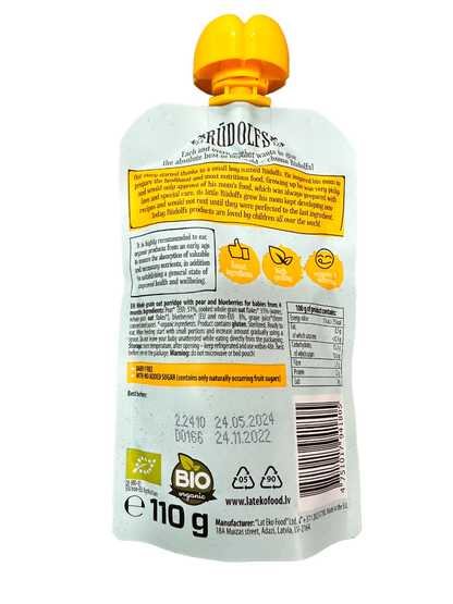 Rudolfs Baby Organic Pear Blueberry Oat Porridge 4+ Months - Foodsterr PTE LTD
