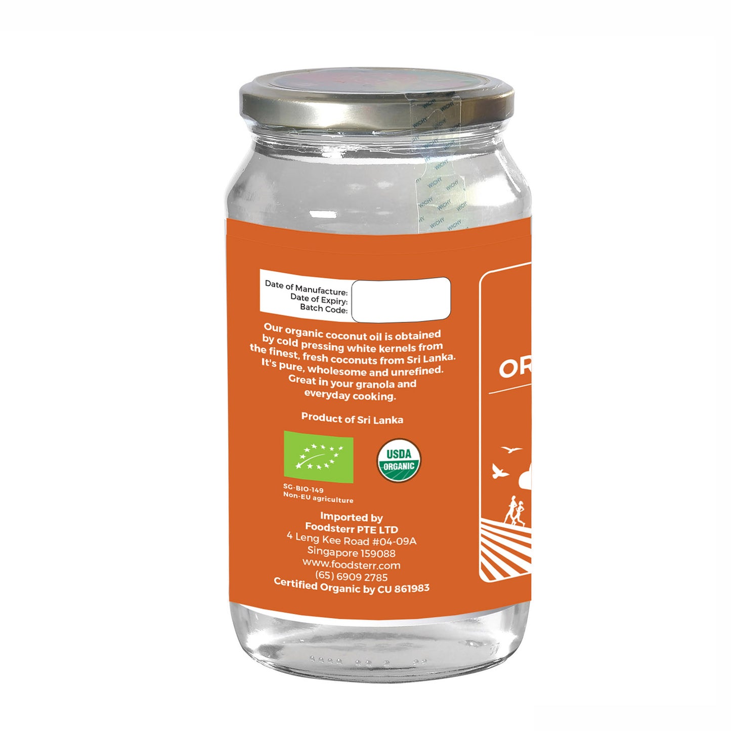 Foodsterr Organic Coconut Oil - Virgin Cold Pressed, 1L (12 Btl) - Foodsterr PTE LTD