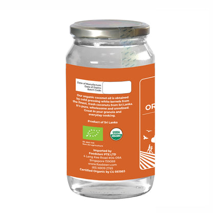Foodsterr Organic Coconut Oil - Virgin Cold Pressed, 1L (12 Btl) - Foodsterr PTE LTD
