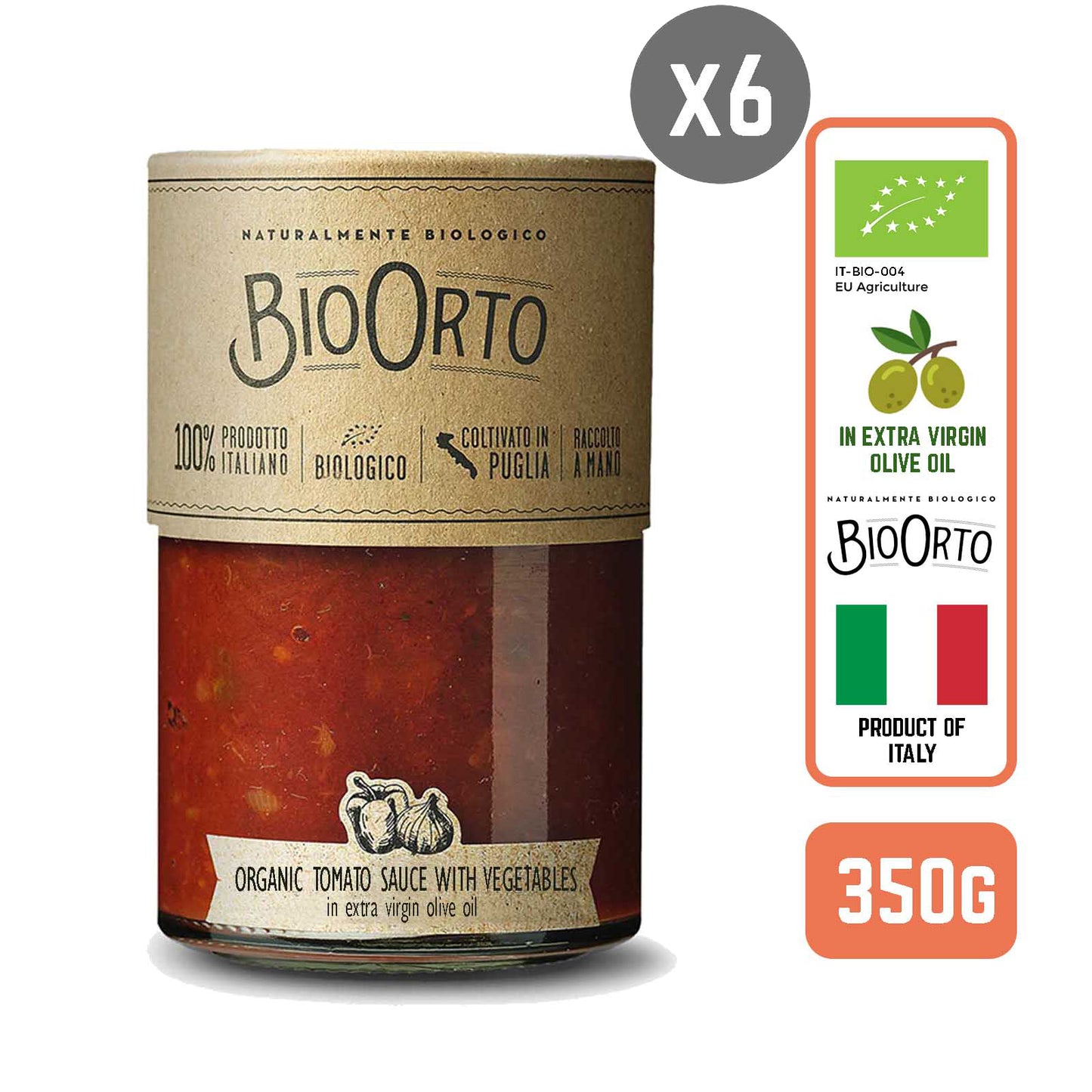 BioOrto Organic Pasta Sauce - Ortolana with Vegetables, 350G (6 btls/case) - Foodsterr PTE LTD