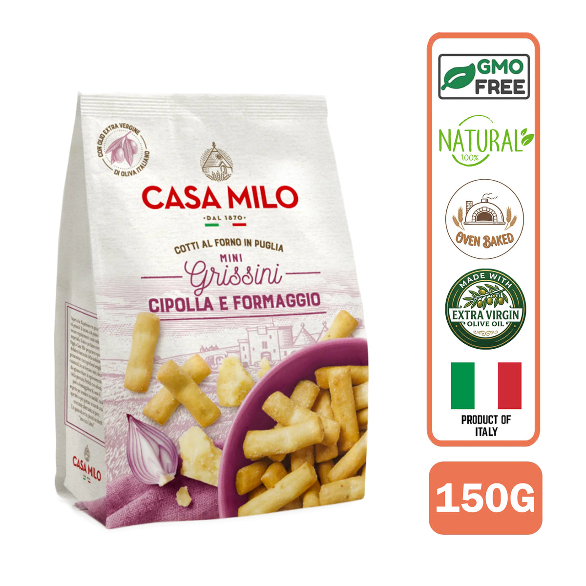 Casa Milo Mini Baked Breadsticks, All Natural Onion & Cheese 150g