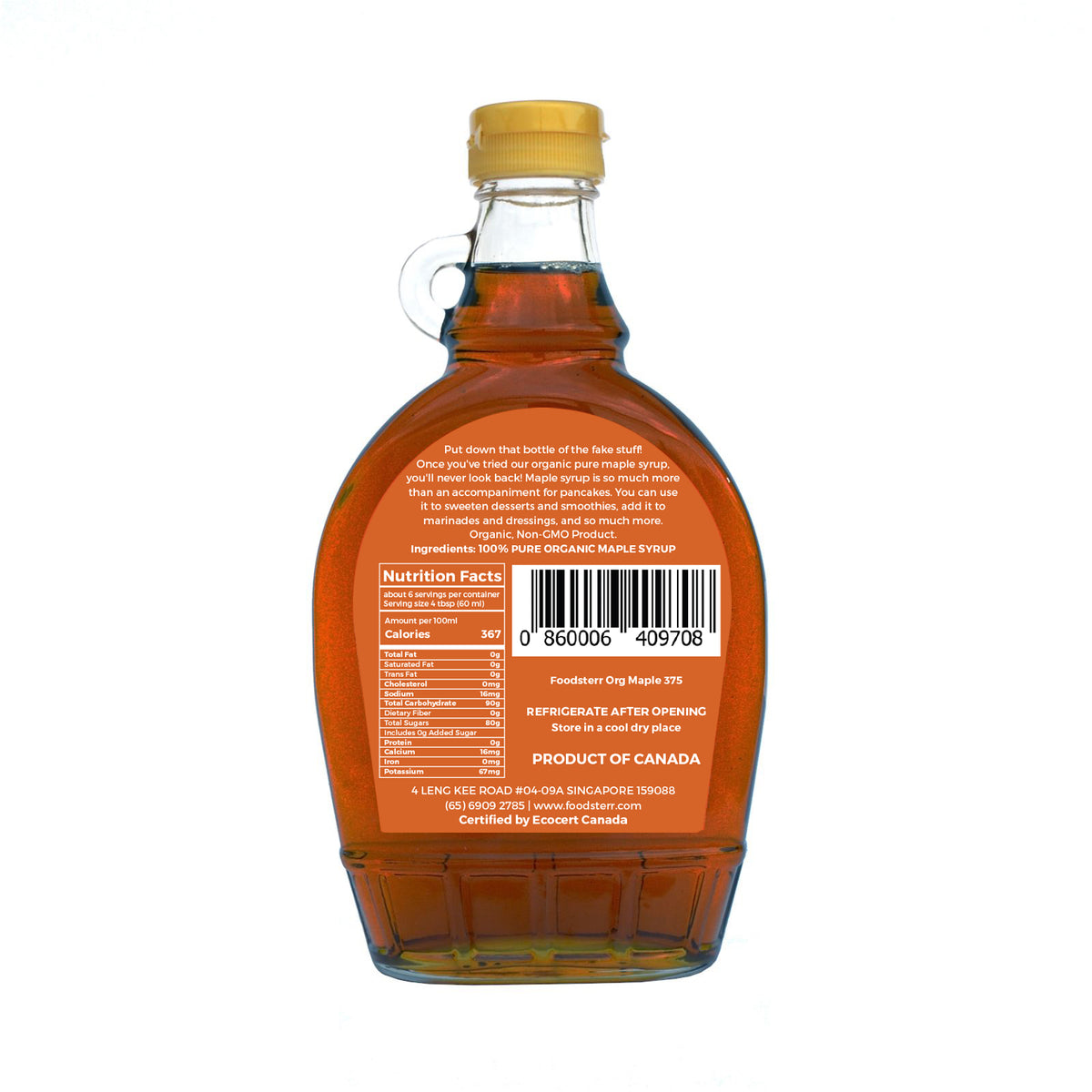 Foodsterr Organic Dark Robust Maple Syrup, 375ml