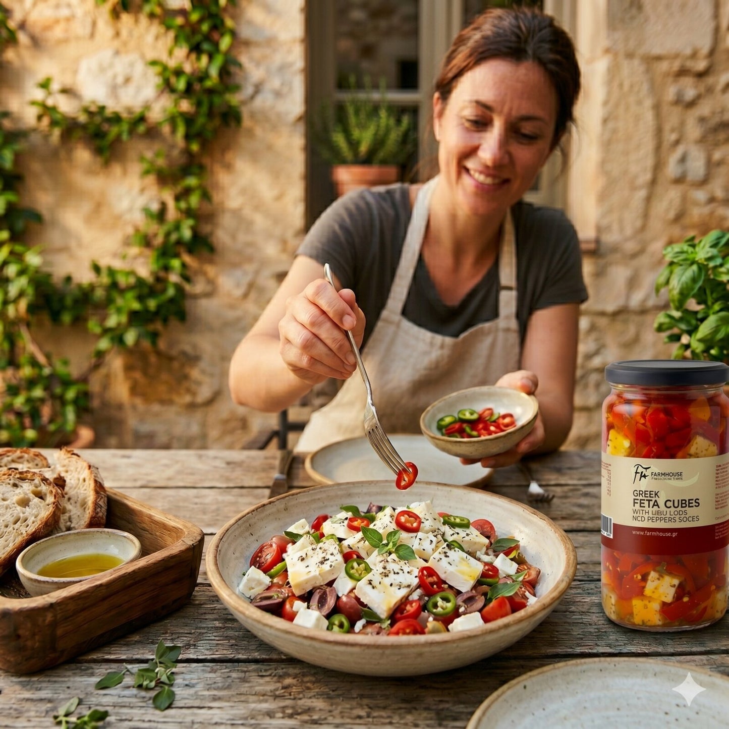Farmhouse Greek Feta Cubes With Chili Peppers. GMO & Preservative Free, 270g
