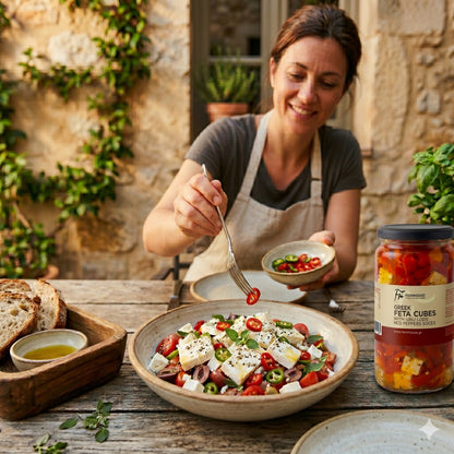 Farmhouse Greek Feta Cubes With Chili Peppers. GMO & Preservative Free, 270g